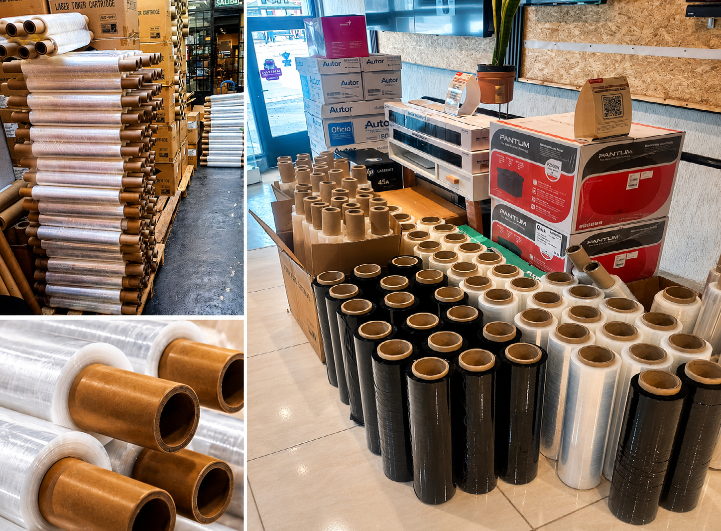 Collage de film stretch e insumos en stock
